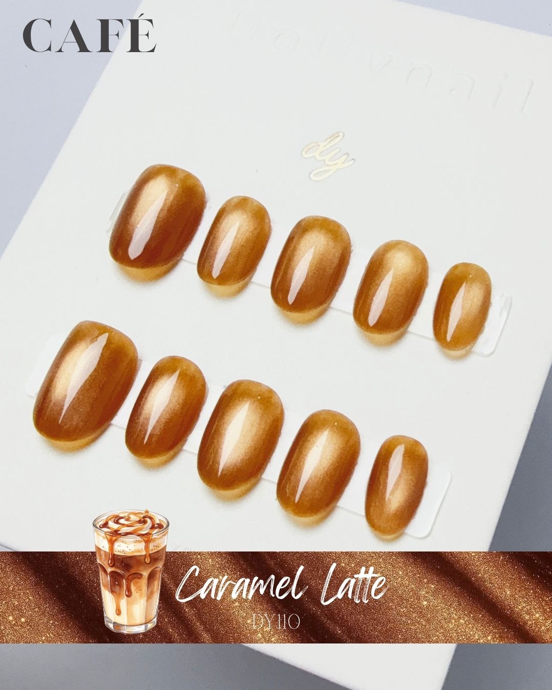 caramel latte cat eyes Press ons