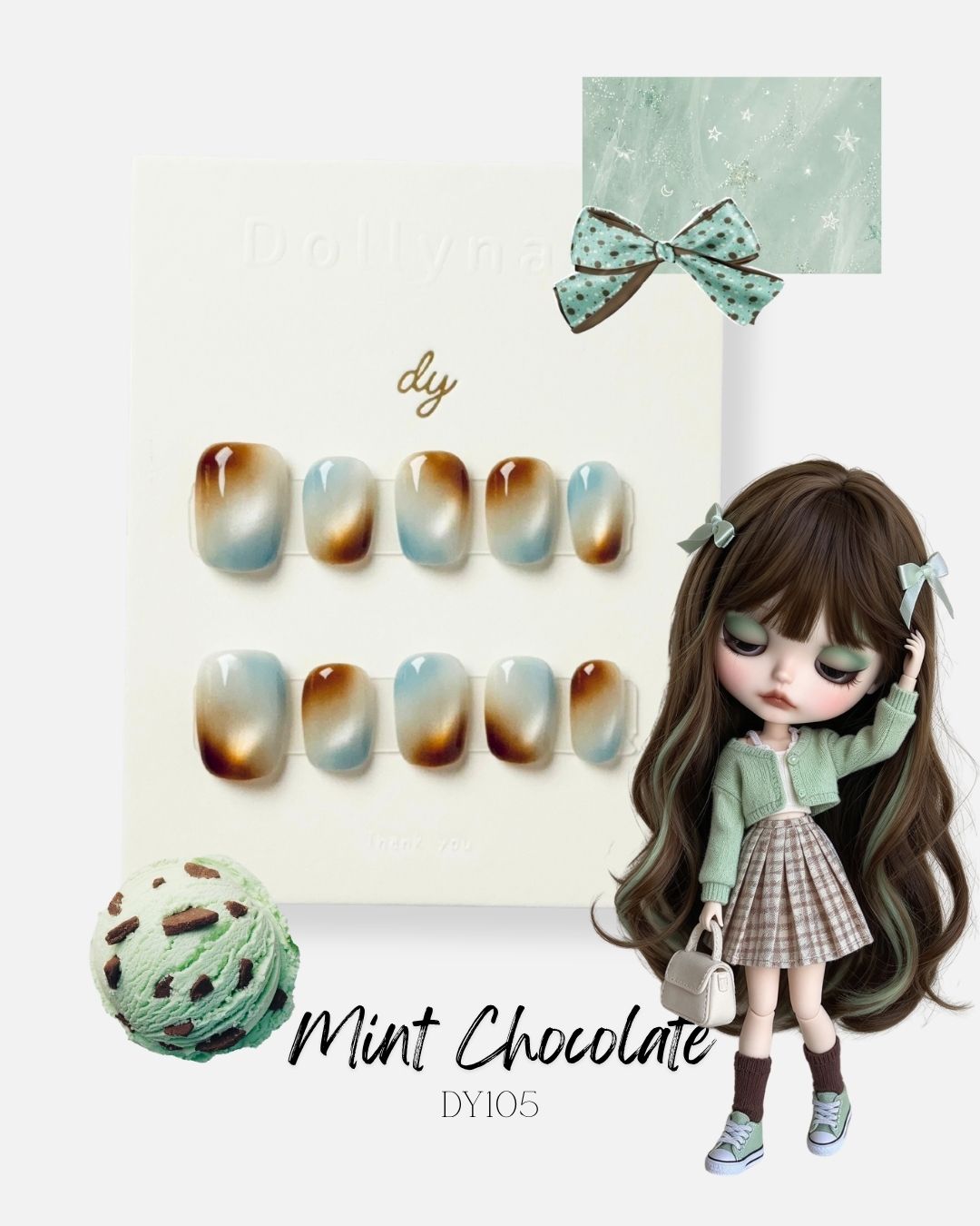 Mint Chocolate cat eyes Press ons