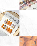 Tip Dress 萬聖節限定 — 暖橙南瓜與格紋幽靈 (Short Almond) 手工穿戴甲