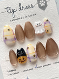 Tip Dress 萬聖節限定 — 香檳金貓眼與幽靈南瓜 (Short Almond) 手工穿戴甲