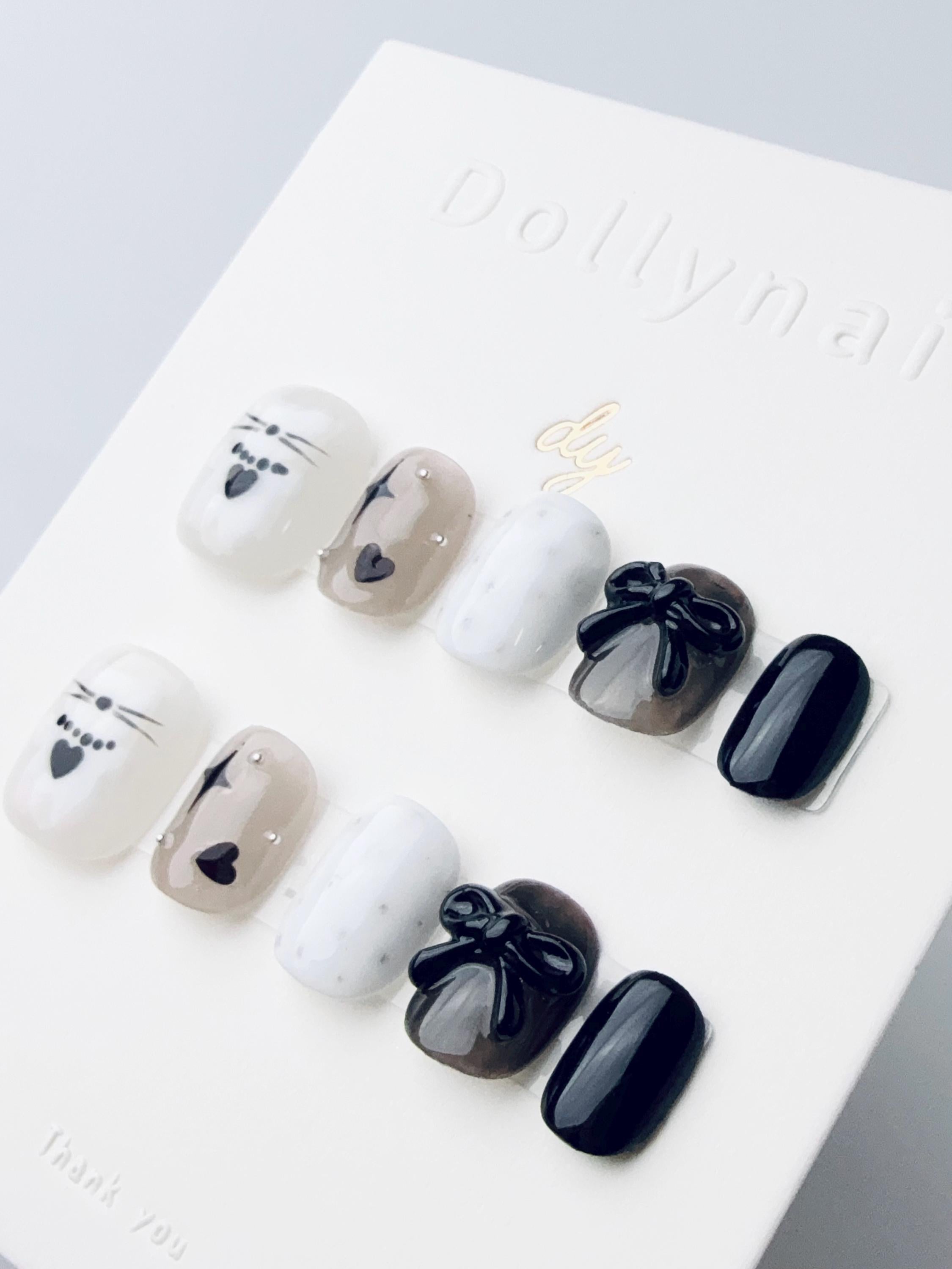 Cherie Cat & Bow | Press on nails