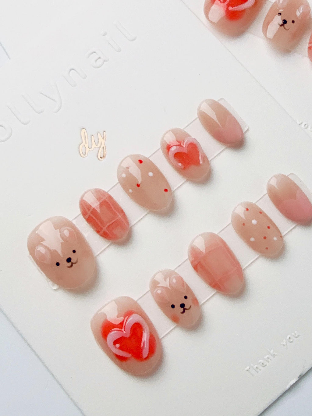 Brown heart Bear | Press on nails