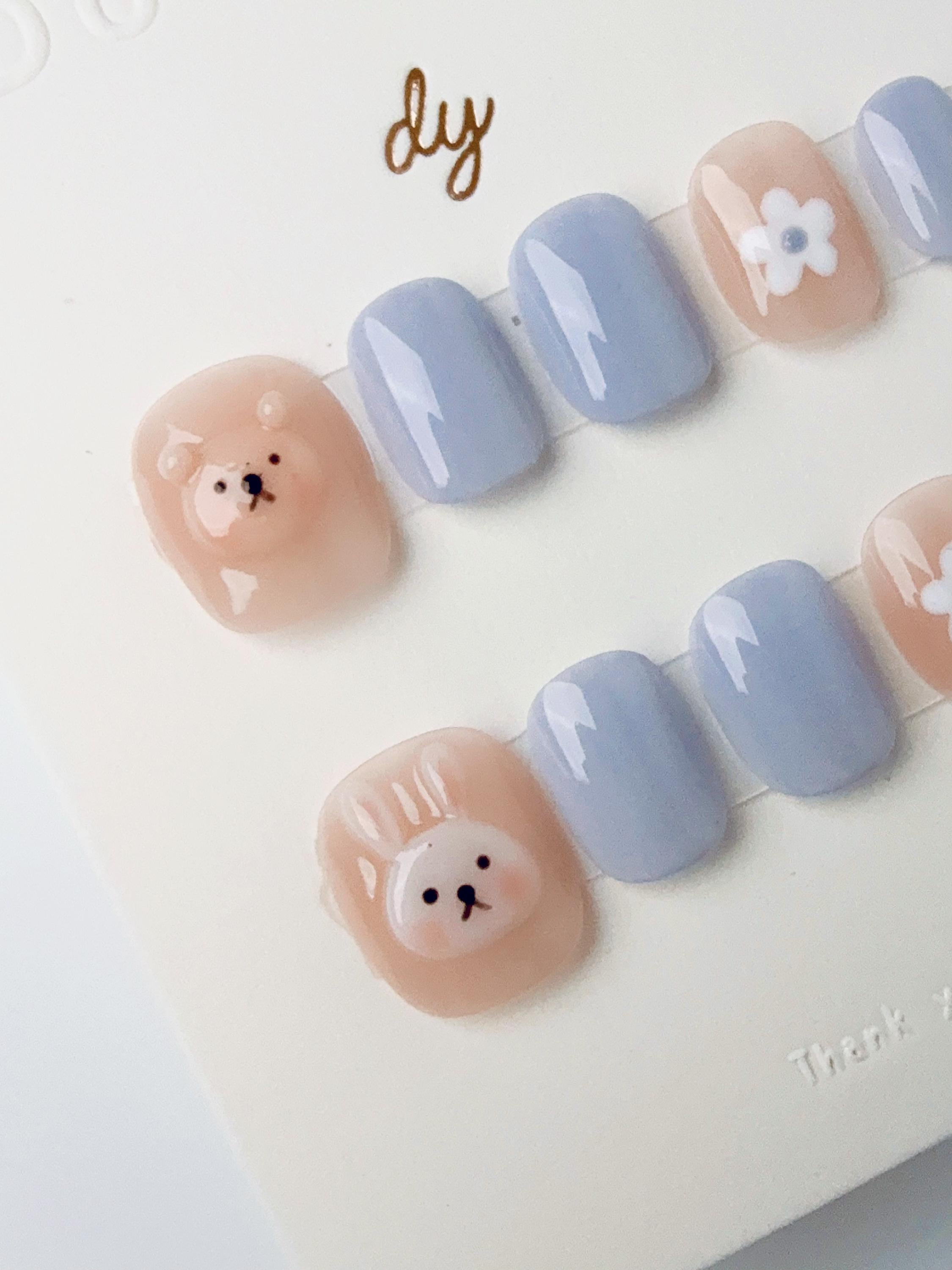 Gray-blue rabbit bear | Press on nails