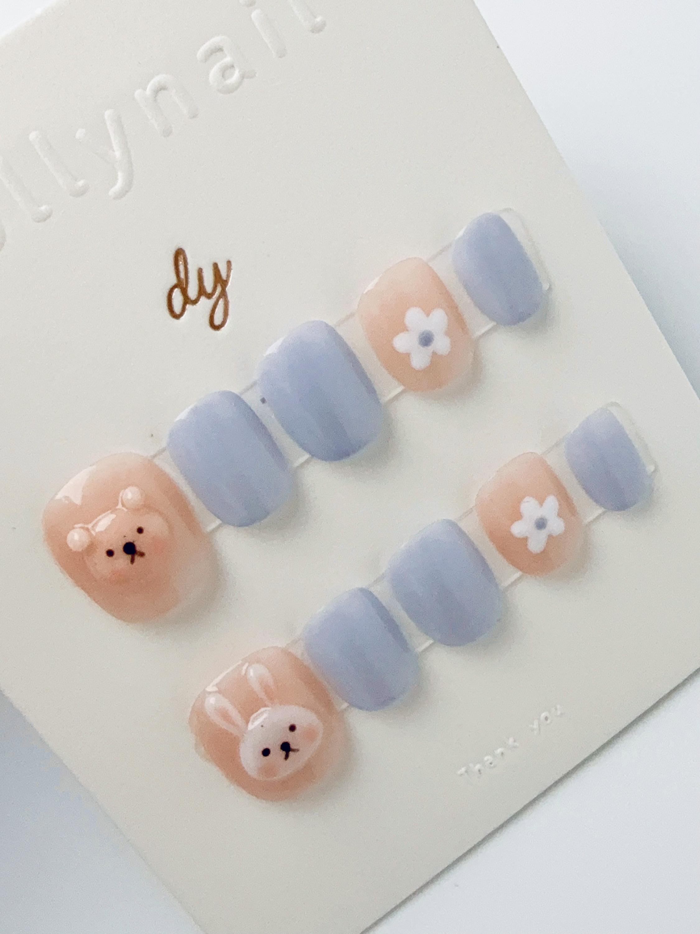 Gray-blue rabbit bear | Press on nails