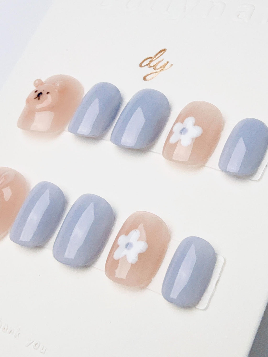 Gray-blue rabbit bear | Press on nails