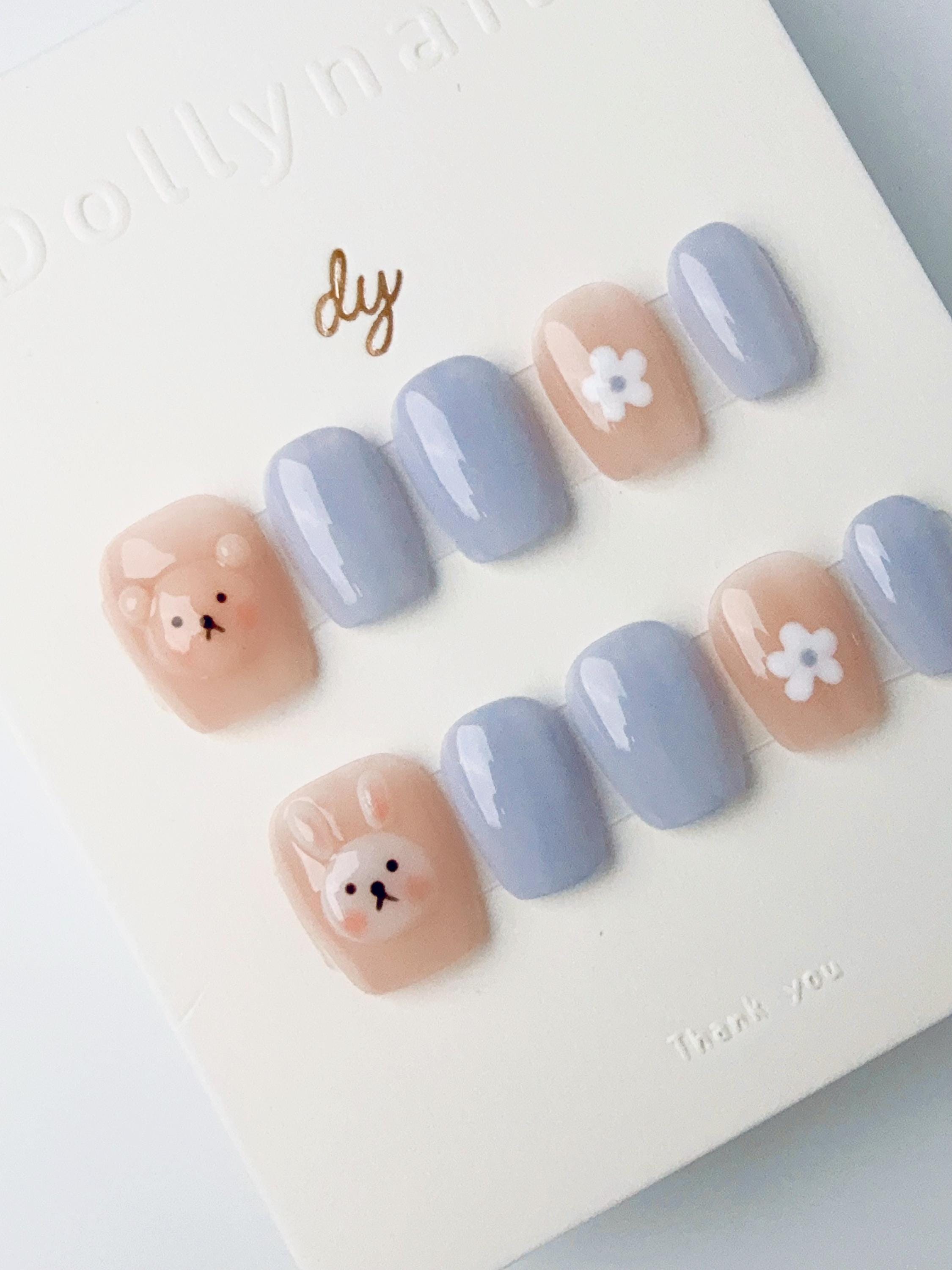Gray-blue rabbit bear | Press on nails