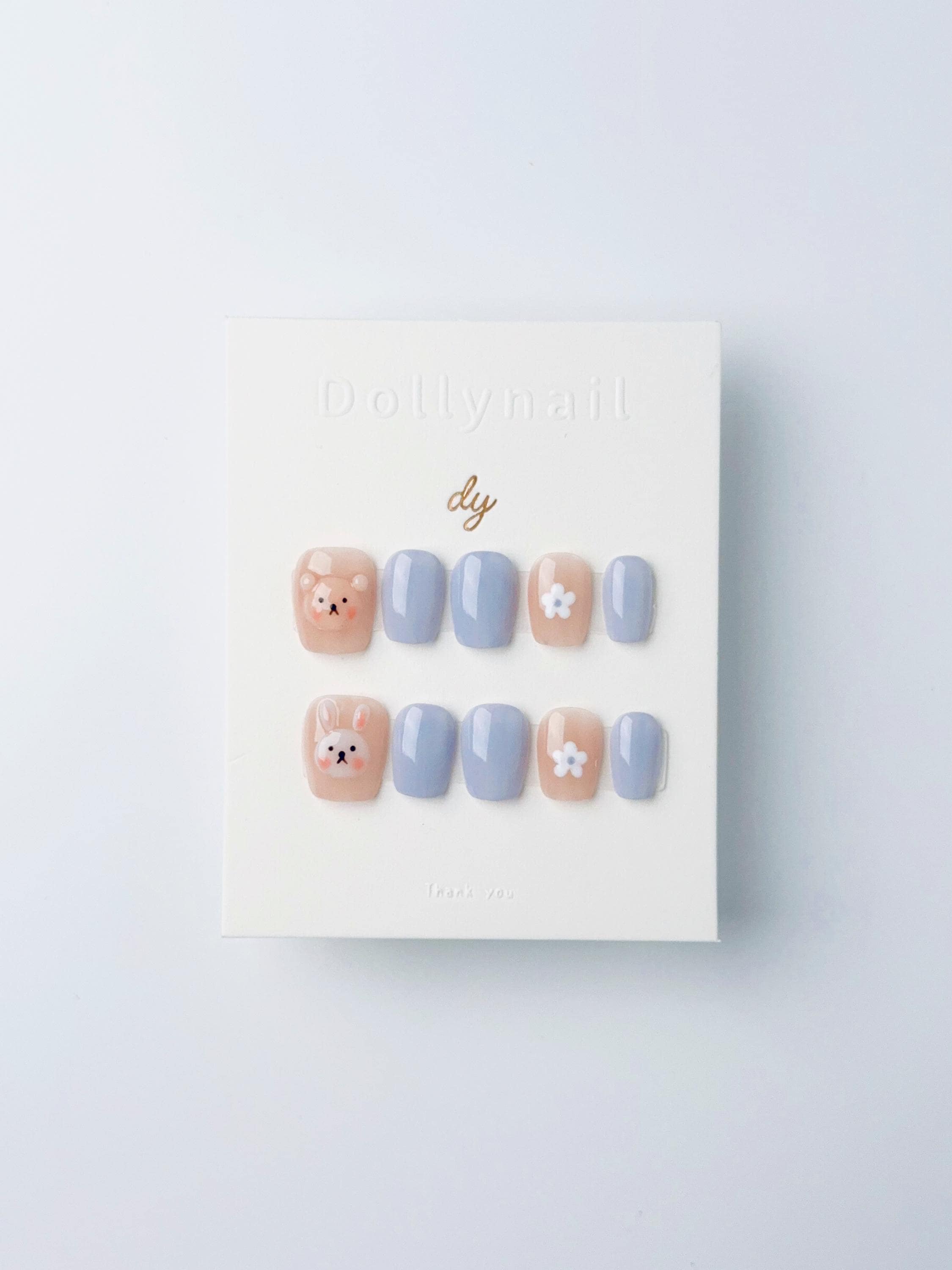 Gray-blue rabbit bear | Press on nails