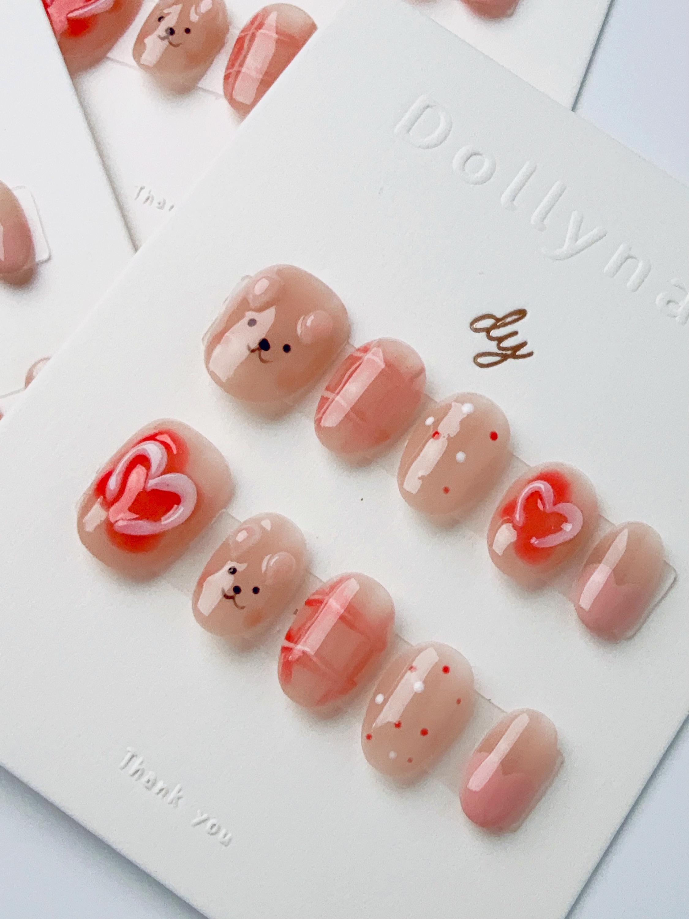 Brown heart Bear | Press on nails