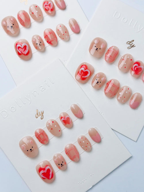 Brown heart Bear | Press on nails
