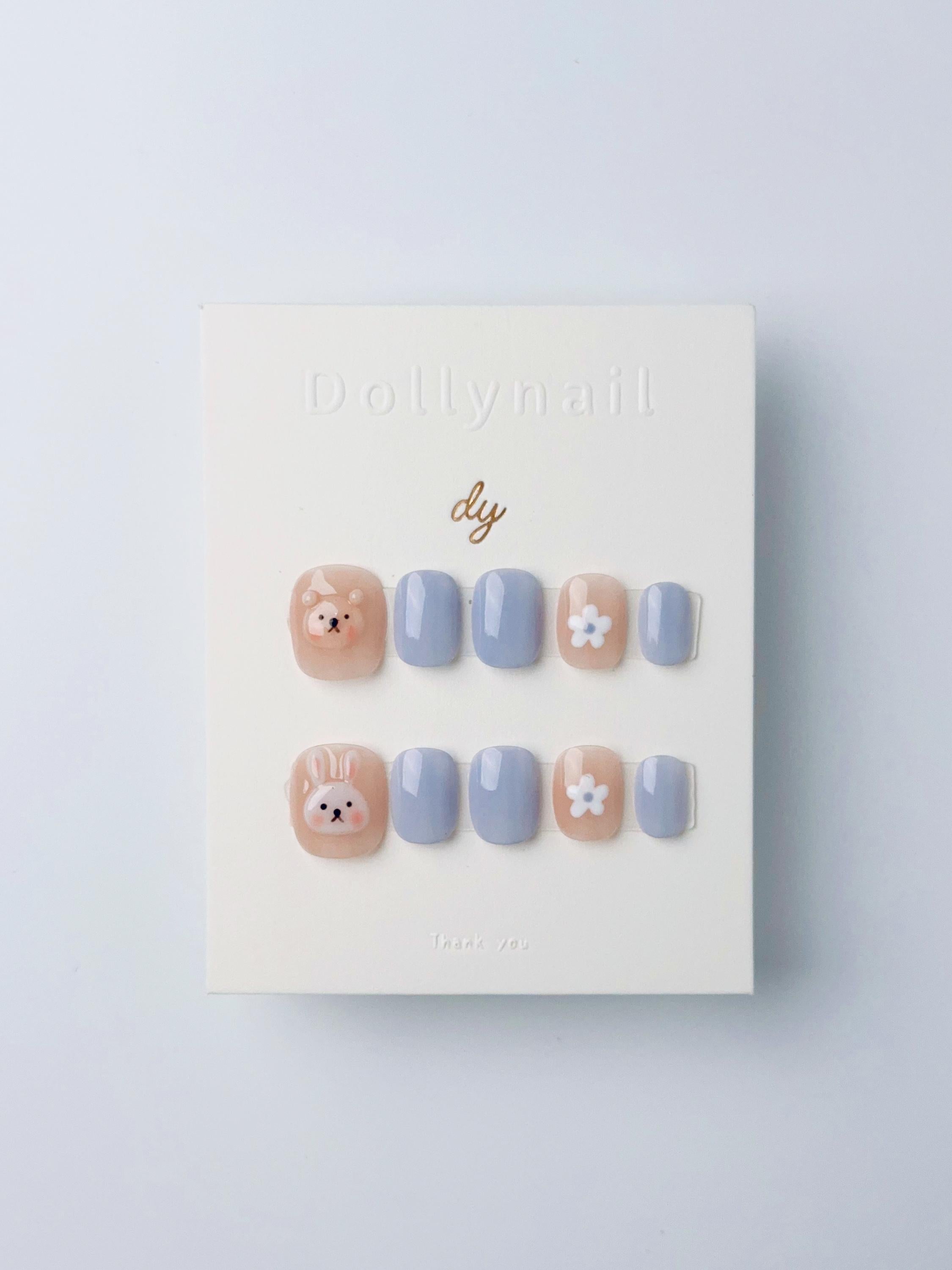 Gray-blue rabbit bear | Press on nails