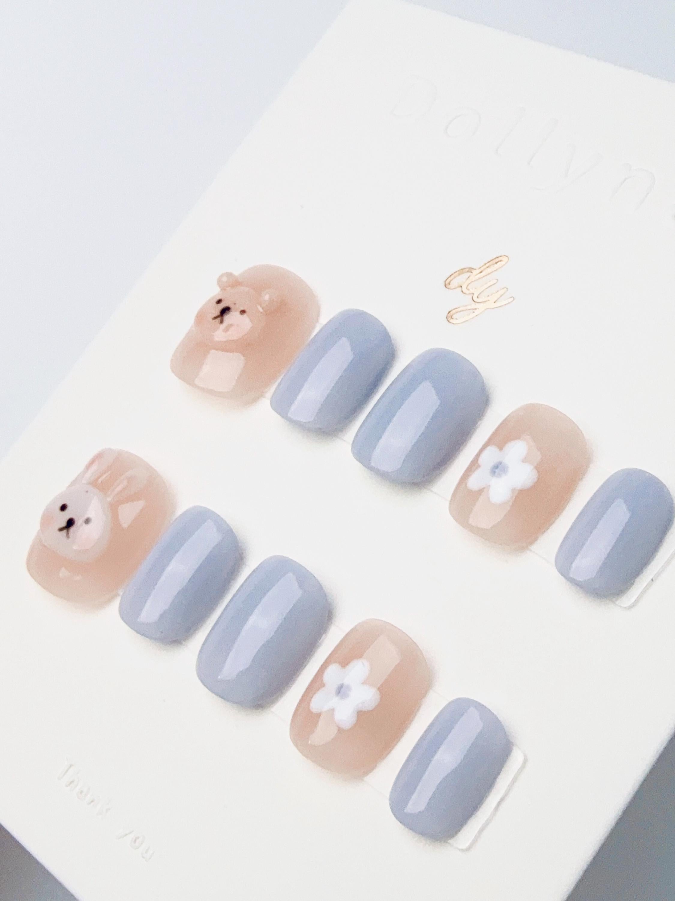 Gray-blue rabbit bear | Press on nails