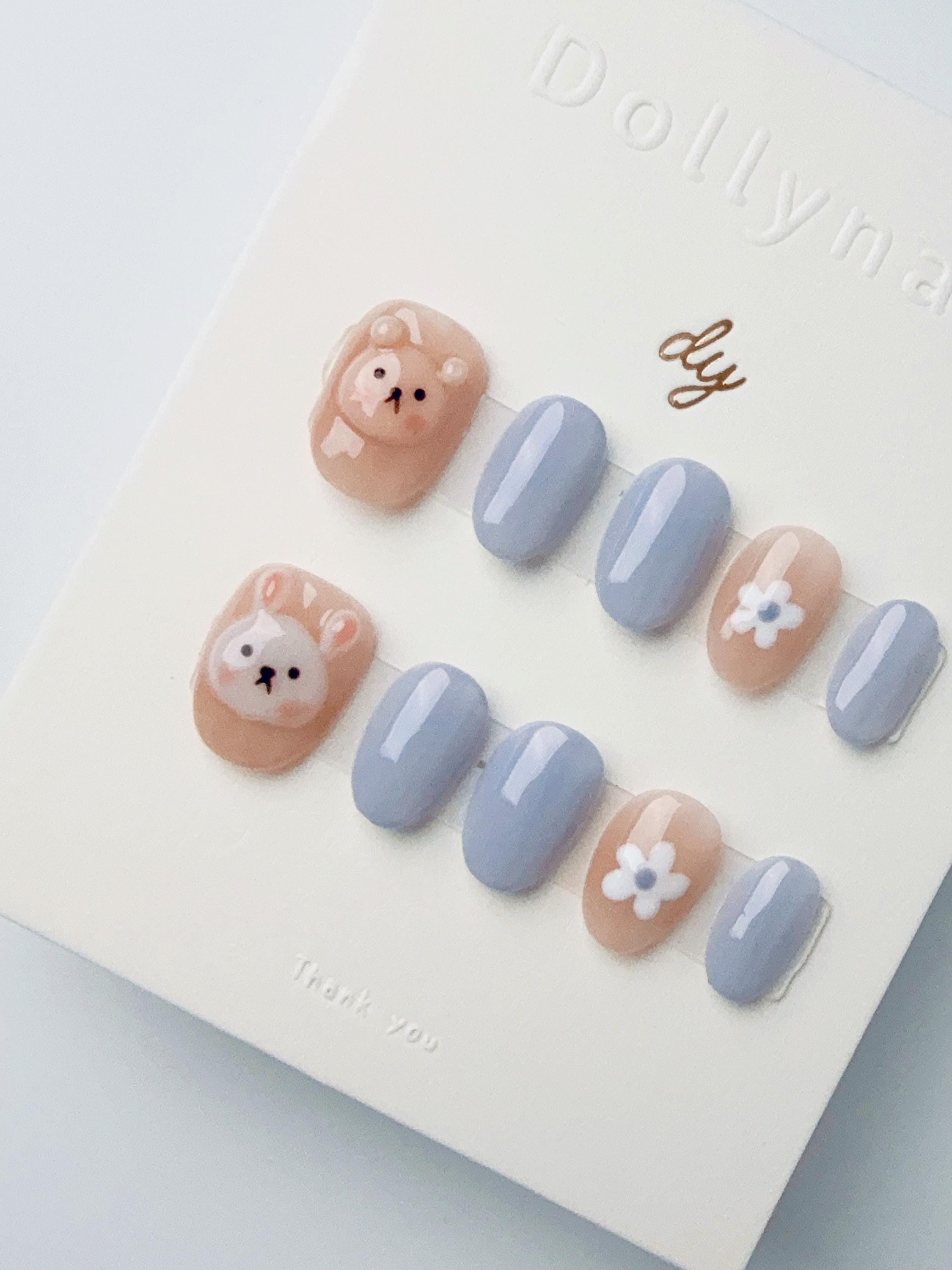 Gray-blue rabbit bear | Press on nails