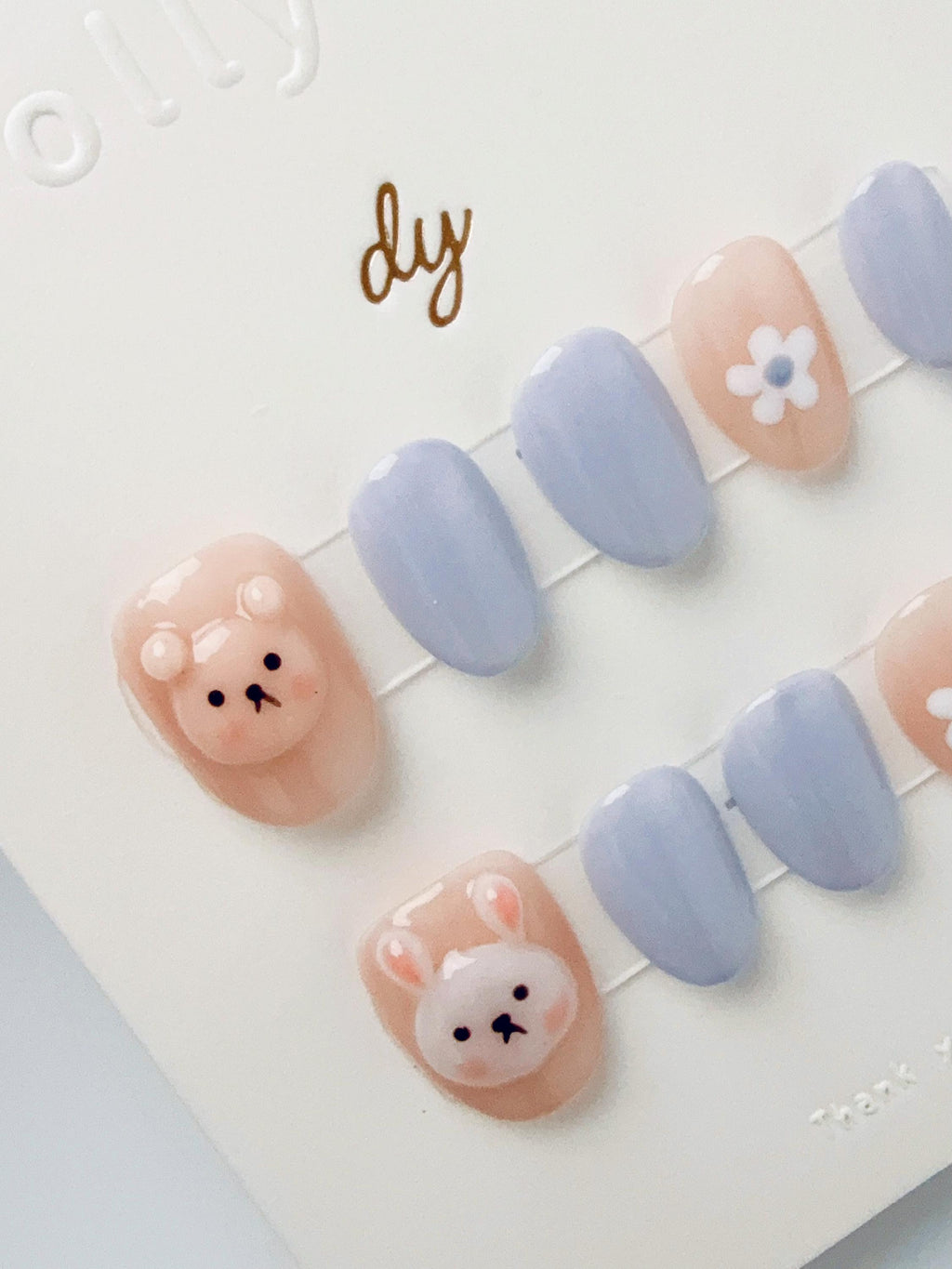 Gray-blue rabbit bear | Press on nails