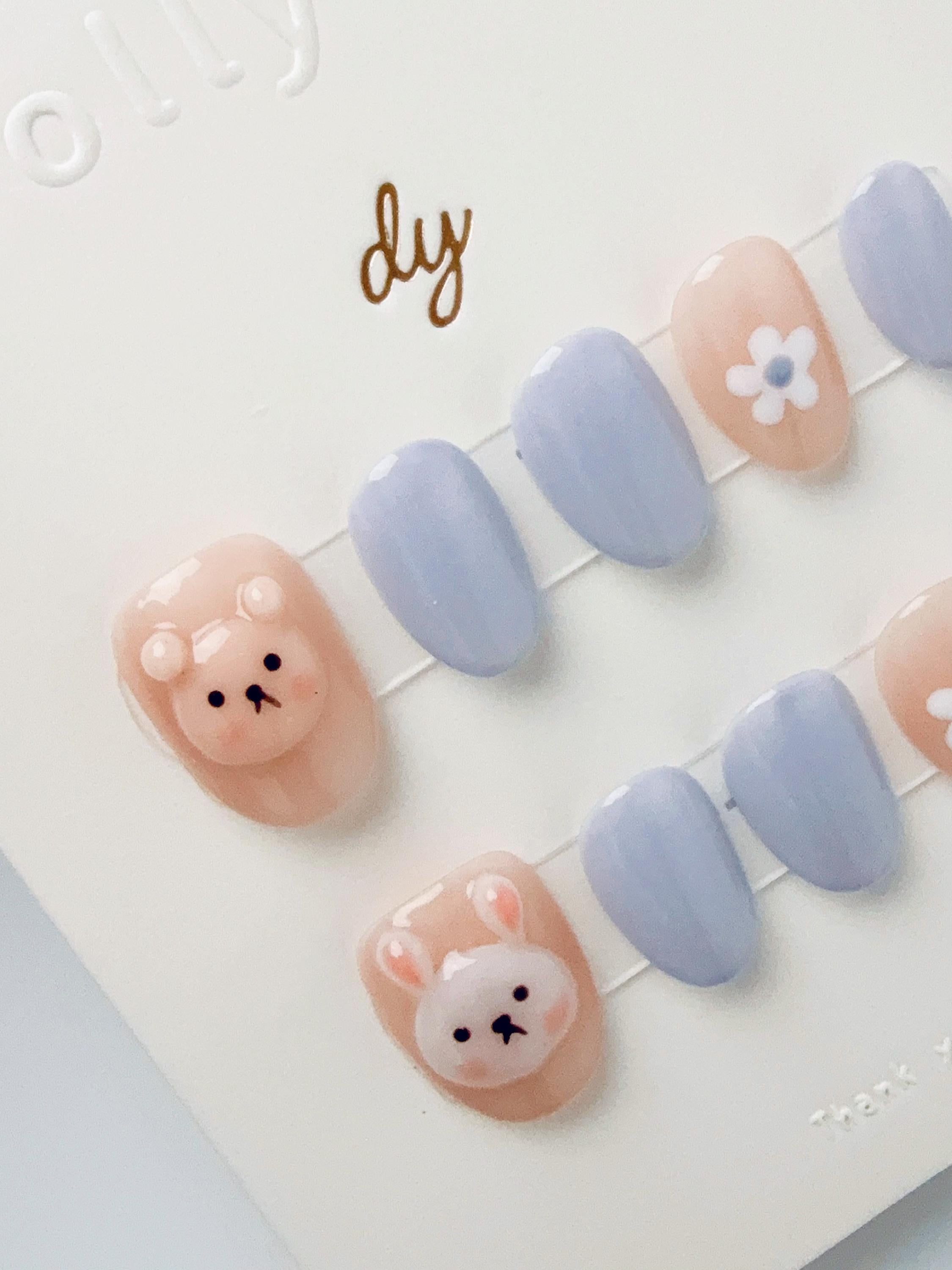 Gray-blue rabbit bear | Press on nails