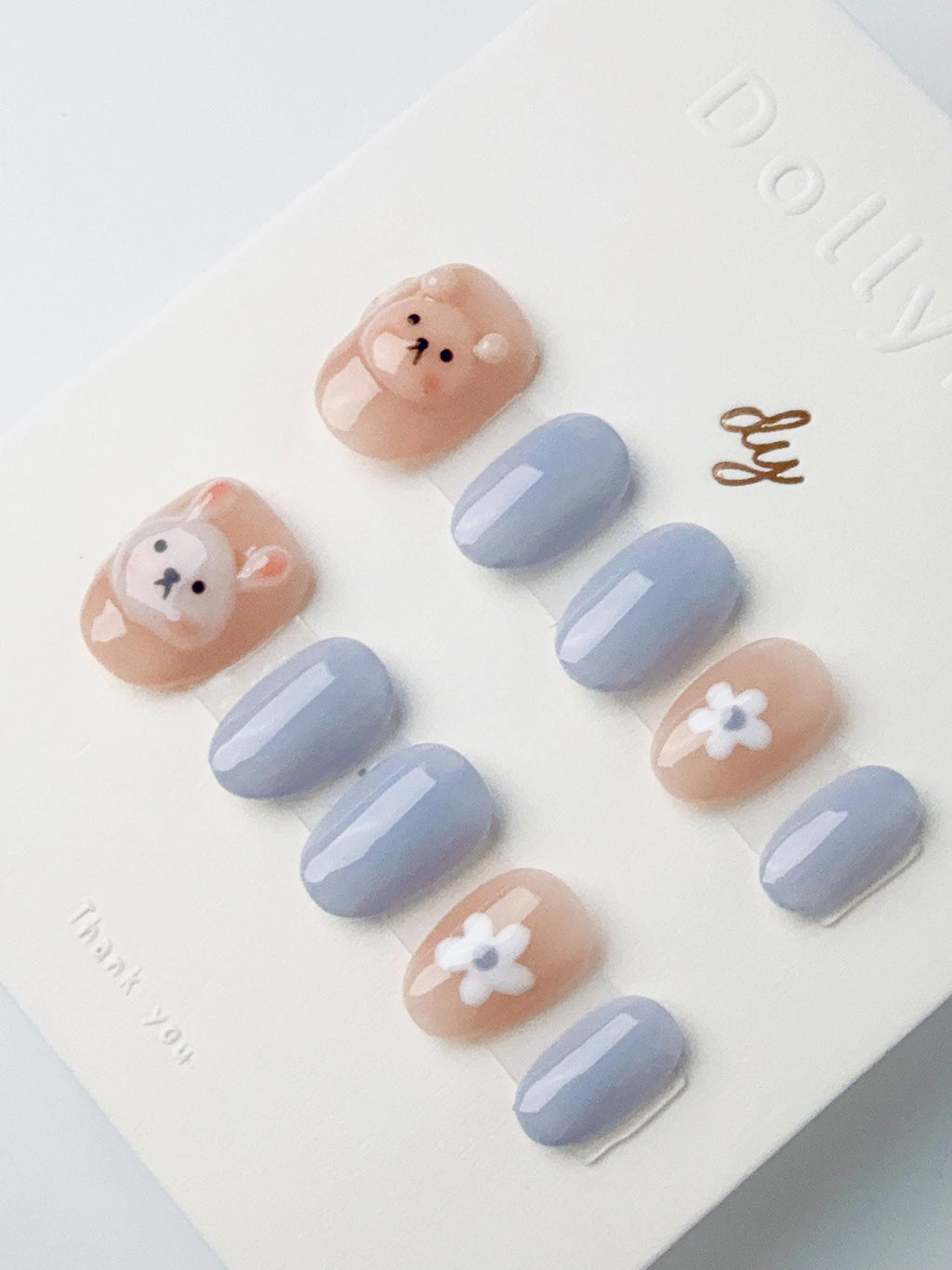 Gray-blue rabbit bear | Press on nails