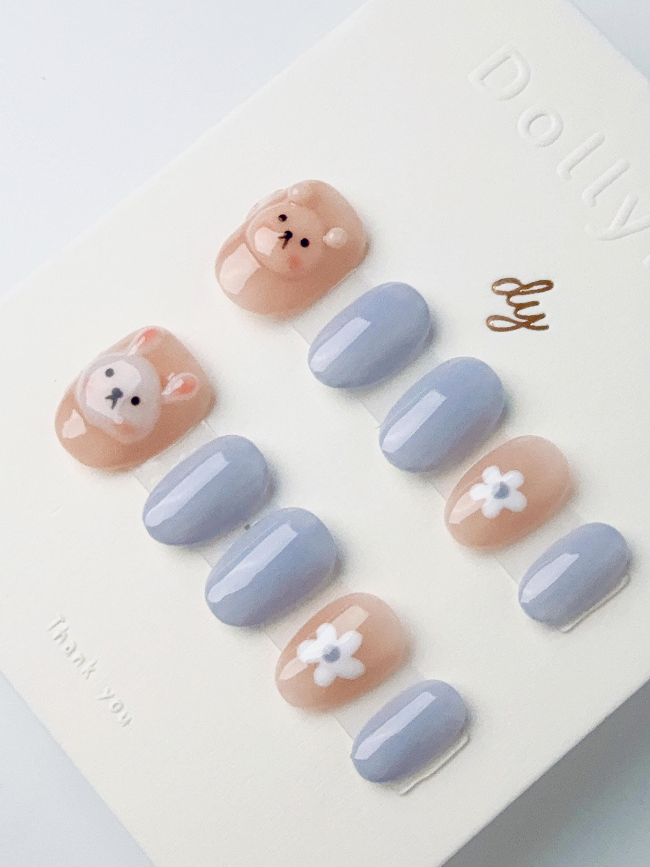 Gray-blue rabbit bear | Press on nails