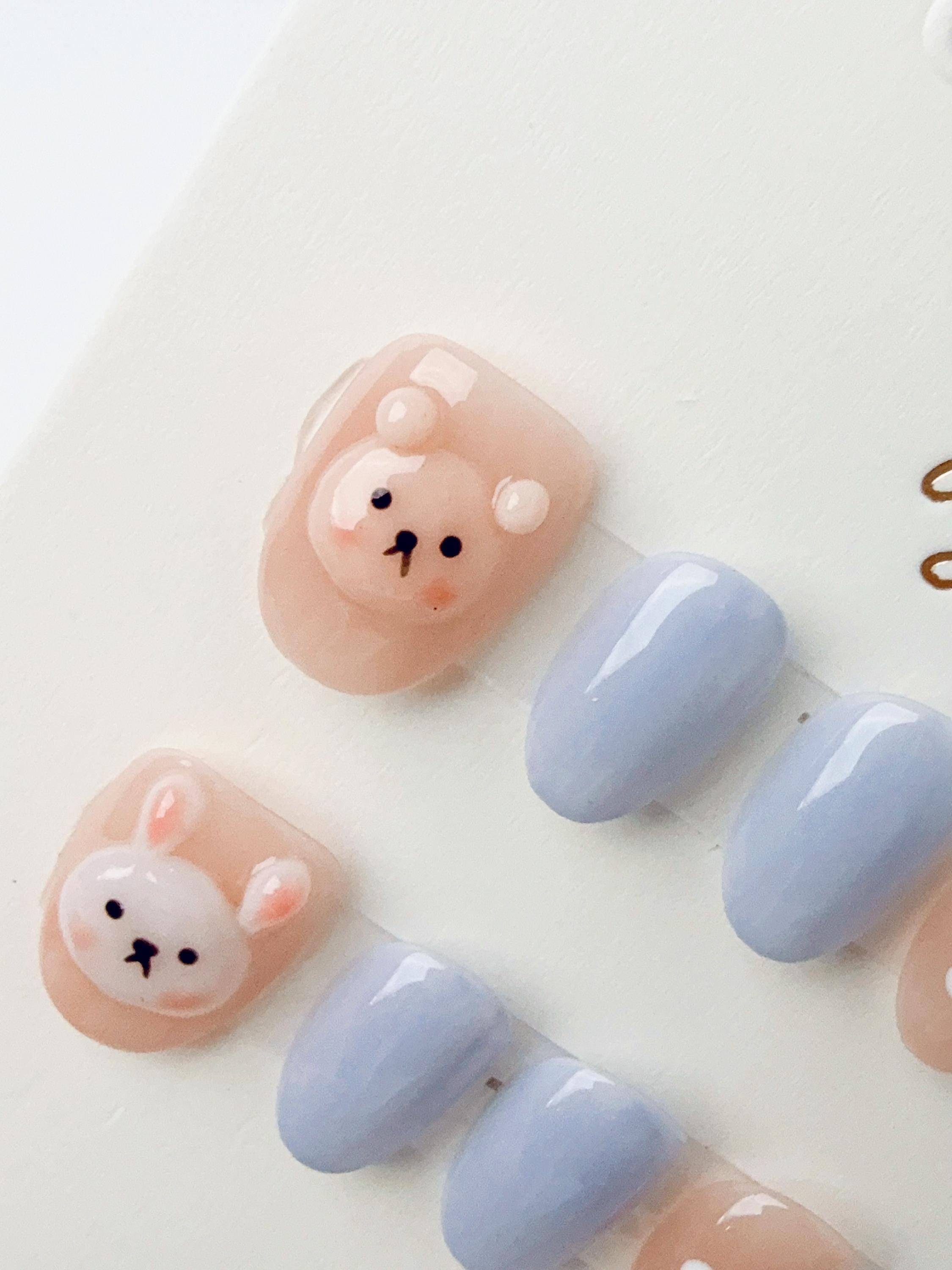 Gray-blue rabbit bear | Press on nails