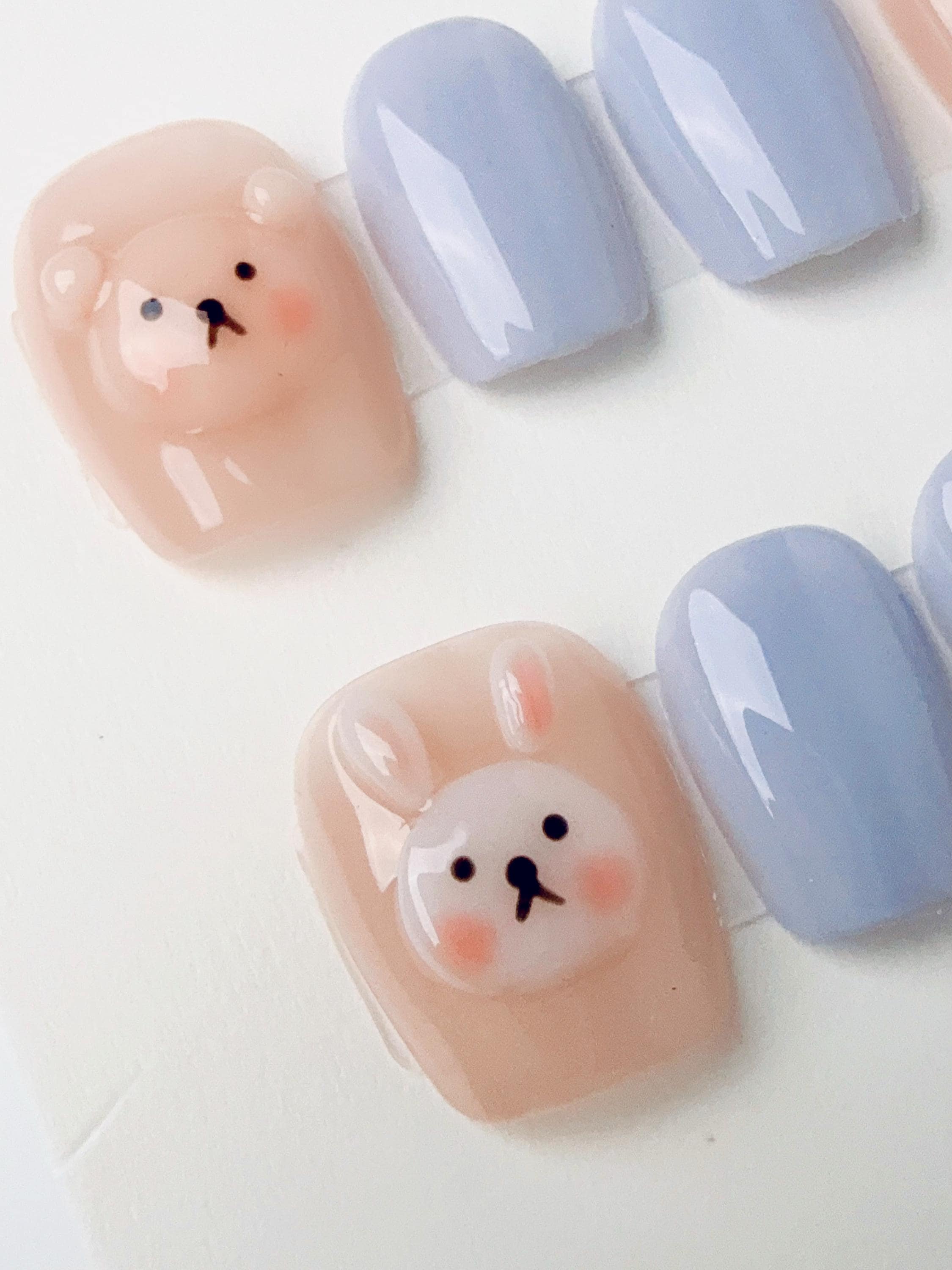 Gray-blue rabbit bear | Press on nails