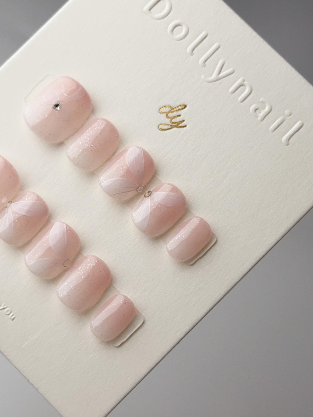 Soft Pink fades white ribbon| Press on nails
