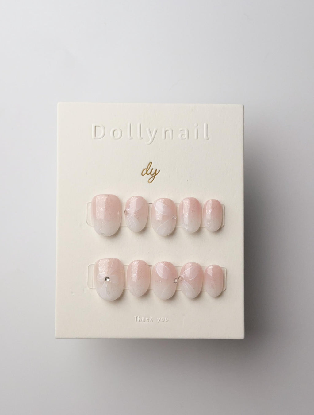 Soft Pink fades white ribbon| Press on nails
