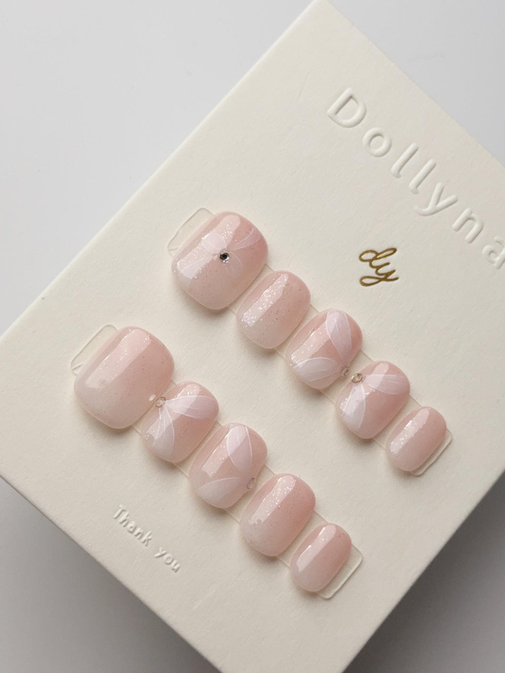 Soft Pink fades white ribbon| Press on nails